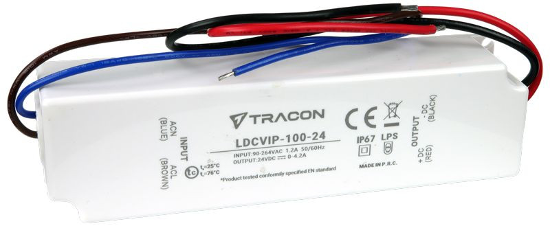 Zaščiteni LED gonilnik/napajalnik-ohišje iz umetne mase 90-264VAC/24VDC,100W,0-4,2A, IP67