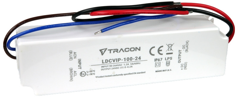Zaščiteni LED gonilnik/napajalnik-ohišje iz umetne mase 90-264VAC/24VDC, 100W, 0-4,2A, IP67