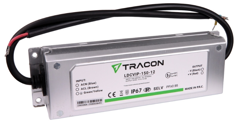 Zaščiteni LED gonilnik/napajalnik-kovinsko ohišje 100-240VAC/12VDC, 150W, 0-12,5A, IP67