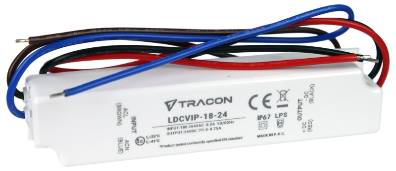 Zaščiteni LED gonilnik/napajalnik-ohišje iz umetne mase 180-264VAC/24VDC, 18W, 0-0,75A, IP67