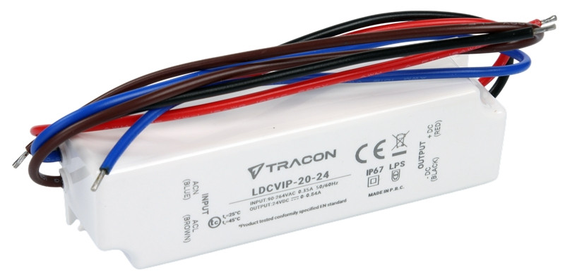Zaščiteni LED gonilnik/napajalnik-ohišje iz umetne mase 90-264VAC/24VDC, 20W, 0-0,84A, IP67