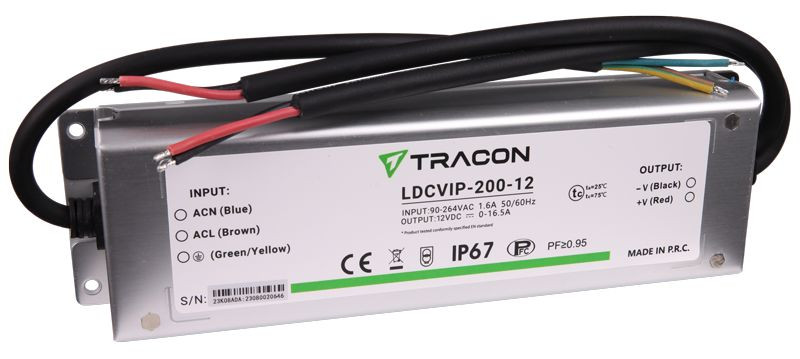 Zaščiteni LED gonilnik/napajalnik-kovinsko ohišje 90-264VAC/12VDC,200W,0-16,5A, IP67