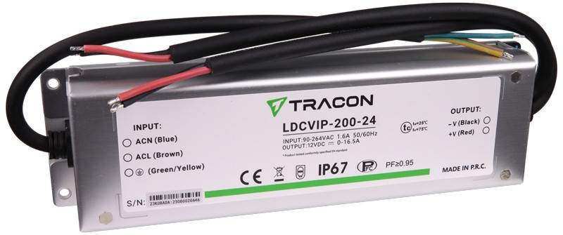 Zaščiteni LED gonilnik/napajalnik-kovinsko ohišje 90-264VAC/24VDC, 200W, 0-8,5A, IP67