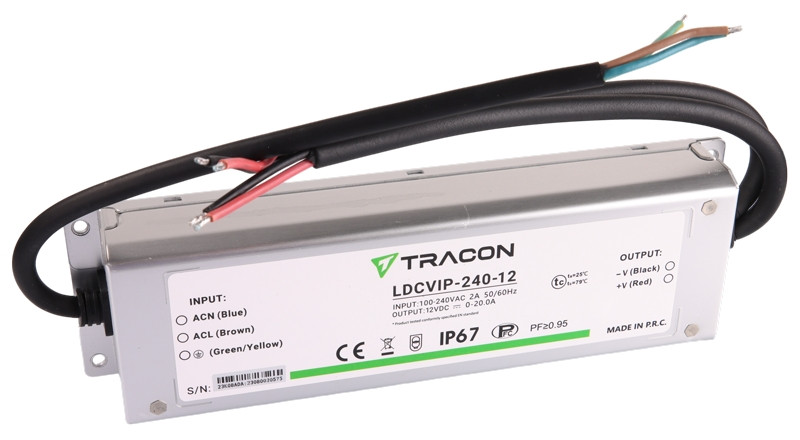 Zaščiteni LED gonilnik/napajalnik-kovinsko ohišje 100-240VAC/12VDC, 240W, 0-20A, IP67