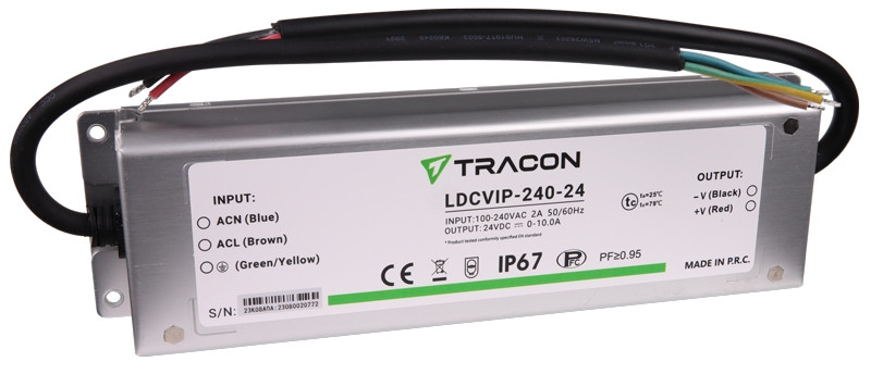 Zaščiteni LED gonilnik/napajalnik-kovinsko ohišje 100-240VAC/24VDC, 240W, 0-10A, IP67