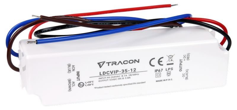 Zaščiteni LED gonilnik/napajalnik-ohišje iz umetne mase 90-264VAC/12 VDC,35W,0-3A, IP67