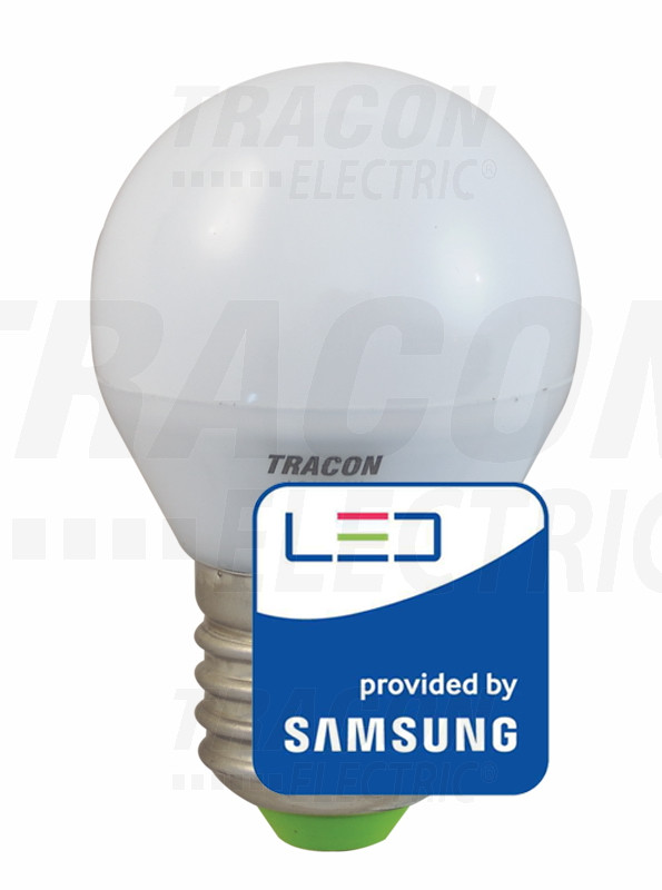LED žarnica, bučka s čipom SAMSUNG 230V, 50Hz, 5W, 3000K, E27, 380lm, 180°, G45, EEI=A+