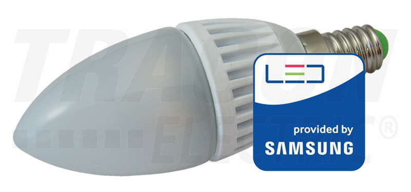 LED žarnica, sveča s čipom SAMSUNG 230V, 50Hz, 5W, 4000K, E14, 400lm, 180°, C37, EEI=A+