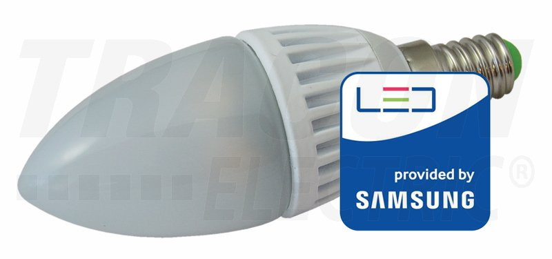 LED žarnica, sveča s čipom SAMSUNG 230V, 50Hz, 8W, 4000K, E14, 600lm, 180°, C37, EEI=A+