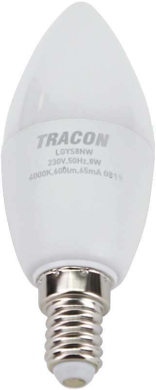 LED žarnica, sveča s čipom SAMSUNG 230V, 50Hz, 8W, 4000K, E14, 600lm, 180°, C37, EEI=A+