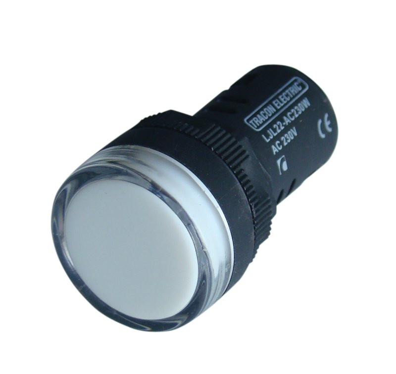 LED signalna svetilka, 16 mm, 230V AC/DC, bela