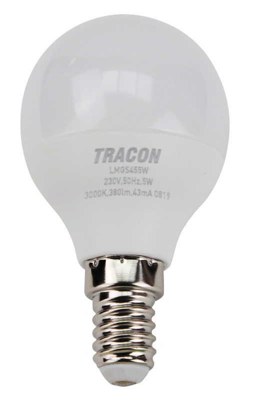 LED žarnica, bučka s čipom SAMSUNG 230V, 50Hz, 5W, 3000K, E14, 380 lm, 180°, G45, EEI=F