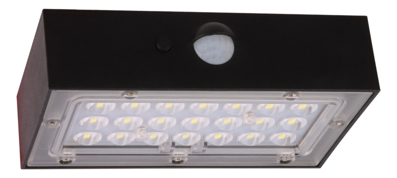 Stenska LED svetilka, solarna+senzor gibanja, črna 3W, 4000K, 350 lm, IP65, 3,7 V, 1,2Ah