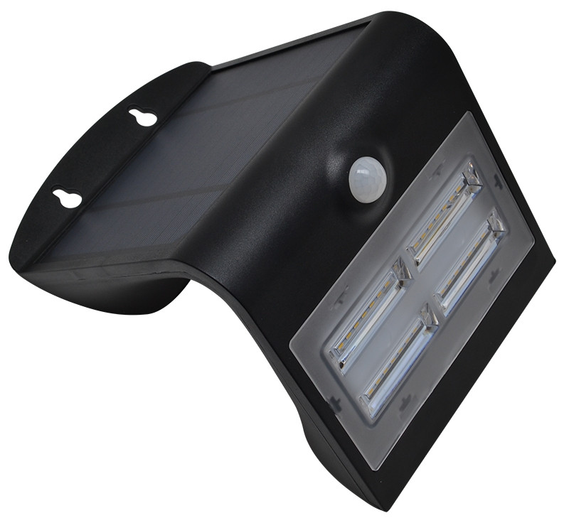 LED solarni reflektor s senzorjem gibanja, stenski, črn 3,2 W, 4000 K, 400 lm, IP65, 3,7 V, 2 Ah