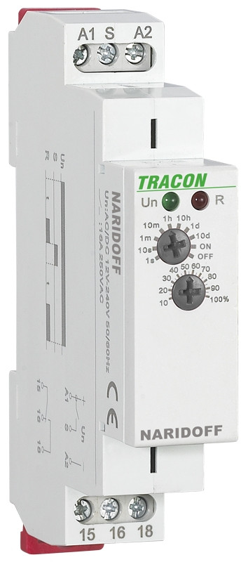 Enostopenjski rele odpustne zakasnitve AC/DC 12-240V, 0,1s-10d, 16A/AC1, 250VAC/24VDC