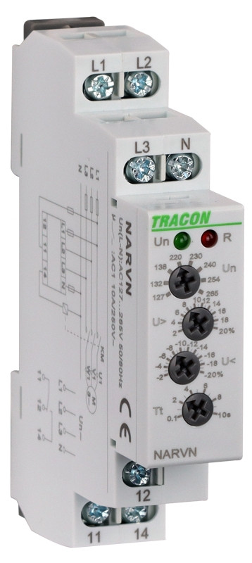 Napetostno nadzorni rele 3F AC 230V L-N, U>,< ,= +/-2-20%, t=0,1-10s, Asymm 8%