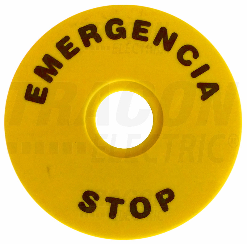 Oznaka z napisom EMERGENCY STOP d=90mm; ABS