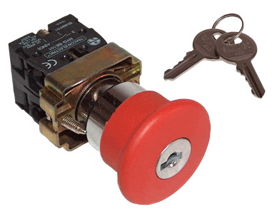 Alarmna gobasta tipka, rdeča, s ključem, 1×NC, 3A/400V AC, IP42, d=40mm