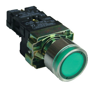 Svetilna tipka, zelena, z dušilko, glim, 1×NO, 3A/230V AC, 130V, IP42