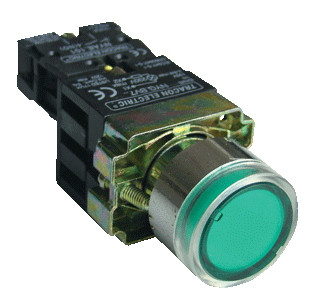 Svetilna tipka z ohišjem, zelena, z dušilko, glim, 1×NO, 3A/230V AC, 130V, IP44
