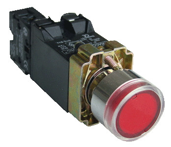 Svetilna tipka, rdeča, s transformatorjem, glim, 1×NC, 3A/230V AC, 6V, IP42