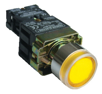 Svetilna tipka z ohišjem, rumena, z dušilko, glim, 1×NO, 3A/230V AC, 130V, IP44