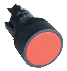 Plastična tipka z ohišjem, rdeča 1V 22mm, 400V/0,4A, IP44