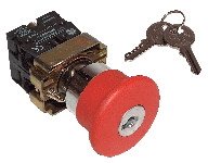 Alarmna gobasta tipka z ohišjem, rdeča, s ključem, 1×NC, 3A/400V AC, IP44, d=40mm