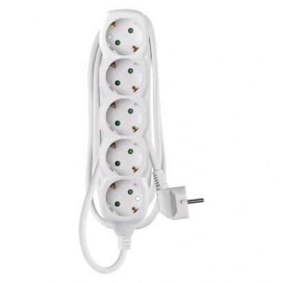 Podaljšek 1,5 m / 5 vtičnic / beli / PVC / 1 mm2 