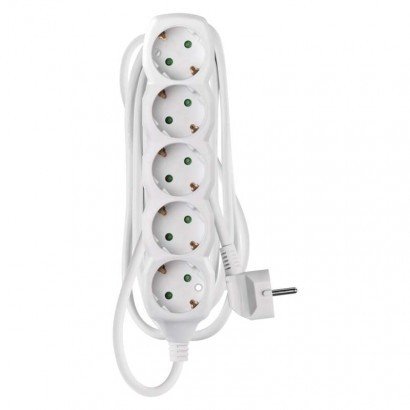 Podaljšek 3 m / 5 vtičnic / beli / PVC / 1,5 mm2