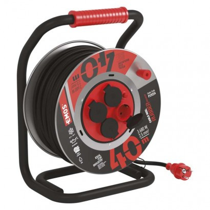Zunanji kolutni podaljšek 40 m / 4 vtičnice / črni / guma-neopren / 230V / 2,5 mm2