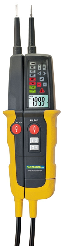 2 polni tester napetosti in FID stikal,LED LCD prikazovalnik 12-1000V AC/DC, 30mA FI‐Test