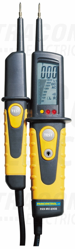 Preizkuševalec napetosti, 2P, LCD prikaz., tester AVK 12-690V AC/DC, 30mA FI-Test