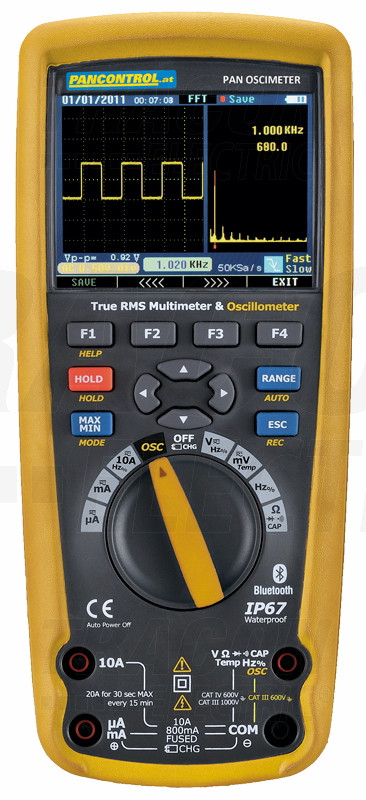 Digitalni mulitmeter True RMS z osciloskopom DCV, ACV, DCA, ACA, OHM, C, °C, dioda, IP67