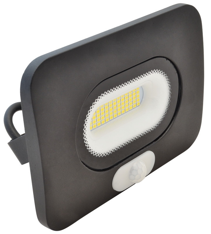 SMD LED reflektor s senzorjem gibanja, črn 220-240V AC, 10W, 4000K, IP65, 750lm, EEI=G, 110°, 3-10m