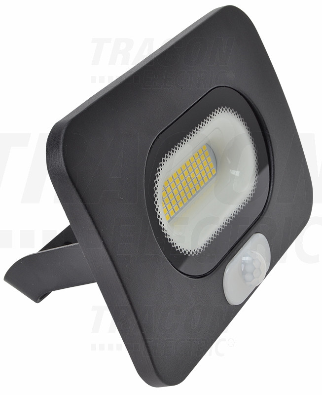SMD LED reflektor s senzorjem gibanja, črni 30W, 4000K, IP65, 220-240V AC, 2700lm, 110°, 3-10m, EEI=A