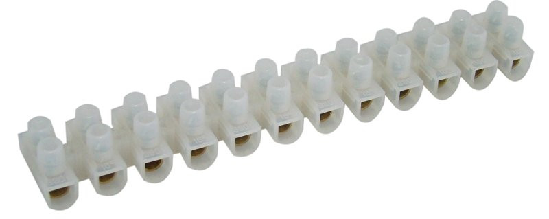 Dvoredna vrstna sponka s potisno ploščo, bela, PP, 12 členov, 6 mm2