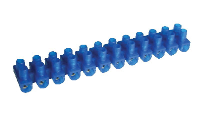 Dvoredna vrstna sponka 10 mm2, 32 A, "U", 12 členov, PE, modra