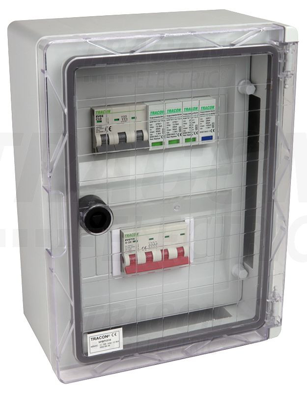 Prenapetostna zaščitna omarica za fotovoltaične sisteme 330×250×130mm,IP65,IK10,AC1+2, 400V, In:10A, Iimp:12.5kA