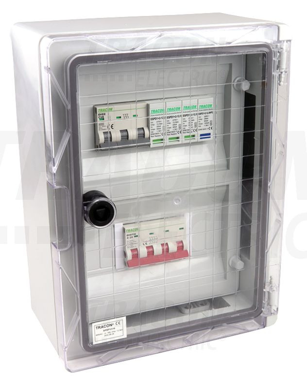 Prenapetostna zaščitna omarica za fotovoltaične sisteme 330×250×130mm,IP65,IK10,AC1+2, 400V, In:16A, Iimp:12.5kA