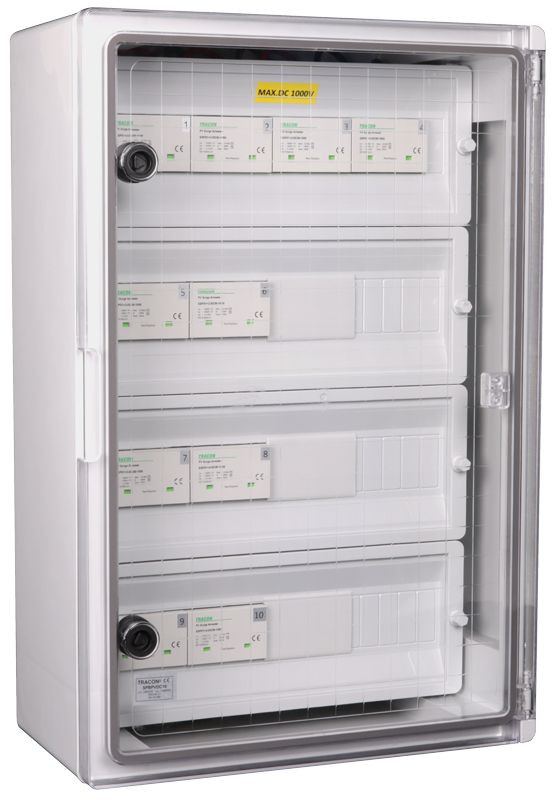 Prenapetostna zaščitna omarica za fotovoltaične sisteme Ucpv: 1200V; Iimp:12,5kA; In:20kA; Imax:50kA; Up:4kV