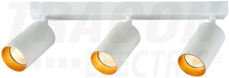 Stropno nastavljivo spot svetilno telo, belo, zlati reflektor 100-240VAC, 50Hz, 3xGU10, max.3x35W