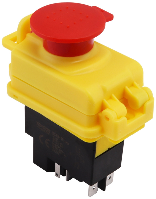 Varnostno pritisno stikalo z relejem, gobasto, z zapahom 5PIN, 230 VAC, 12A/AC1, IP54, 6,3×0,8