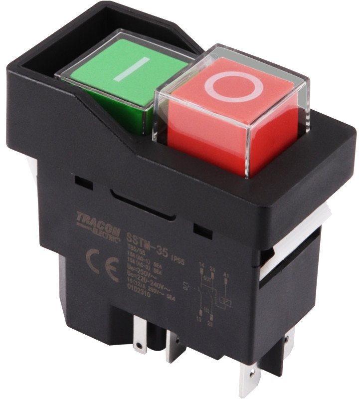 Varnostno pritisno stikalo z relejem, klik montaža, črni okvir 5PIN, 230 VAC, 12A/AC1, IP54, 6,3×0,8