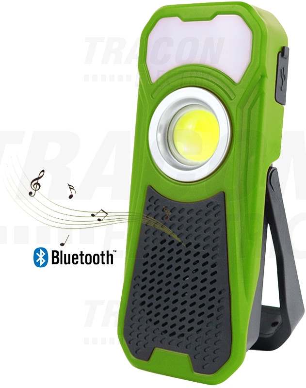 Akumulatorska ročna LED svetilka z Bluetooth zvočnikom 10/3W, 6000K, 3.7V 3000mAh, 500/180lm, 3,5h, Bluetooth 4.2