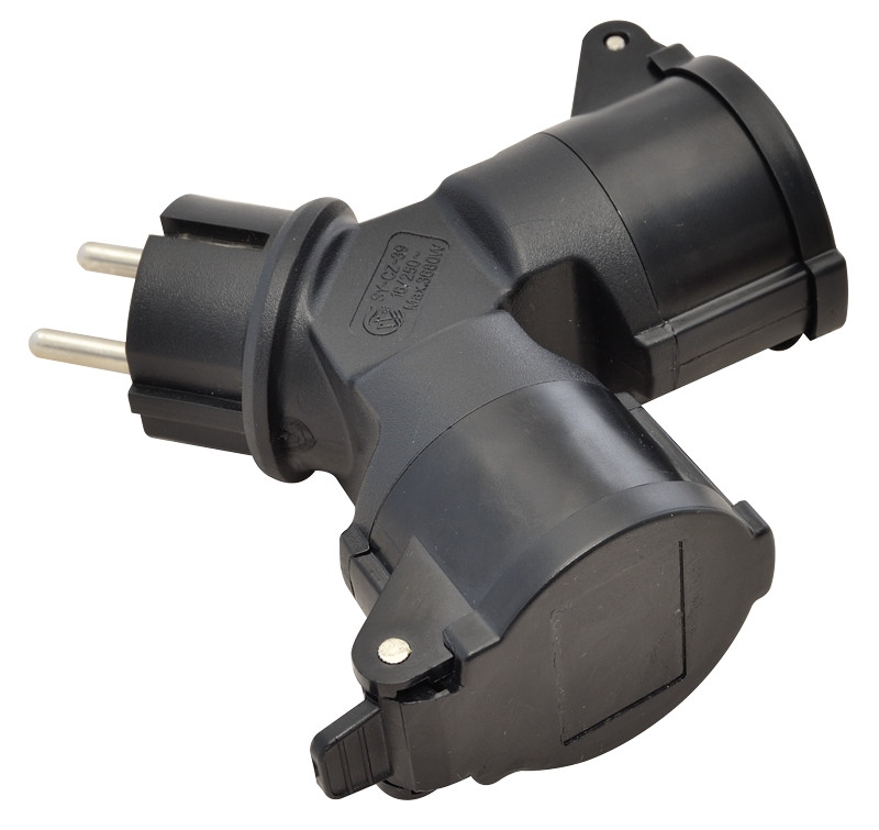 Večmestni razdelilnik za vtičnico, črni 250 VAC, 16 A, 2xSCHUKO, max. 3680 W, IP44