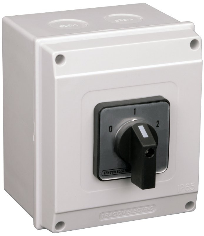 Grebenasto stikalo z ohišjem, (0-1-2) 400V, 20A, 2×4P, 5,5kW, 48×48mm, 60°, IP65