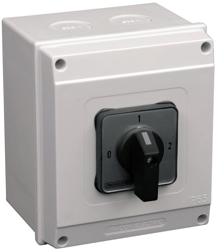 Grebenasto stikalo z ohišjem, (0-1-2) 400V, 25A, 2×4P, 7,5kW, 48×48mm, 90°, IP65