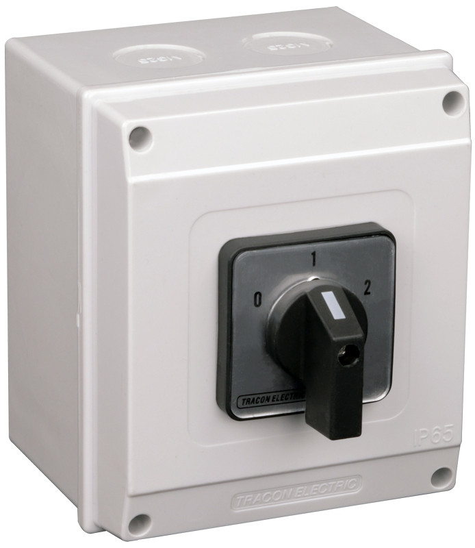 Grebenasto stikalo z ohišjem, (0-1-2) 400V, 63A, 2×3P, 18,5kW, 64×64mm, 60°, IP65