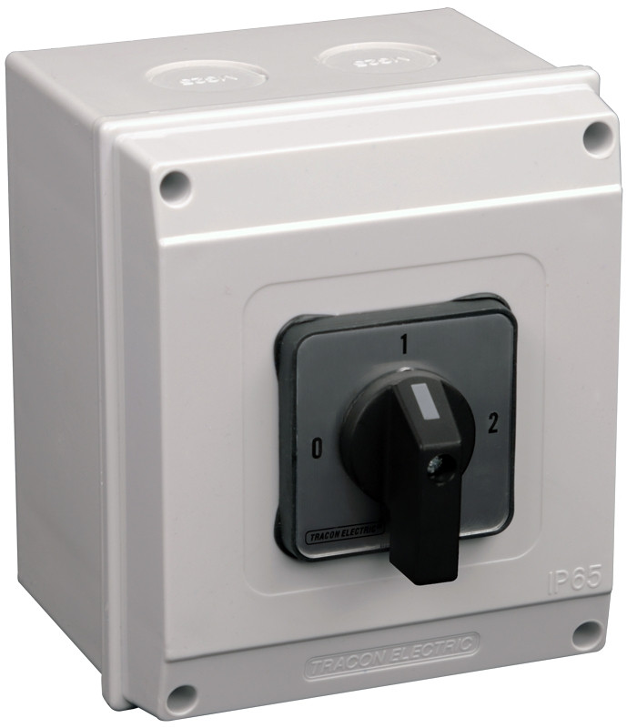 Grebenasto stikalo z ohišjem, (0-1-2) 400V, 63A, 2×3P, 18,5kW, 64×64mm, 90°, IP65
